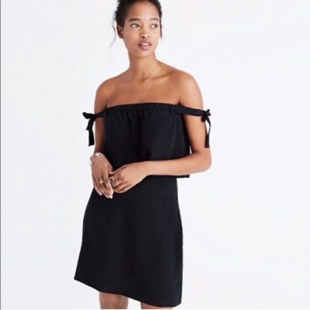 NWT Madewell Black Silk Off Shoulder Tie Strap Dress 0